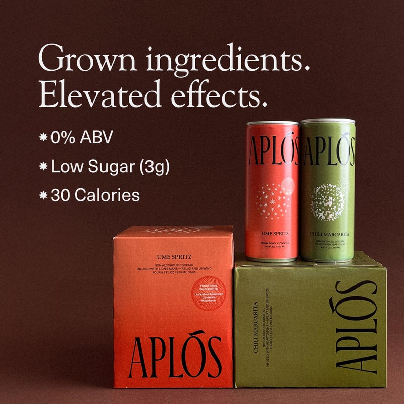 Aplós Canned Variety Pack of Non-Alcoholic Cocktails, Formulated with Adaptogens and Botanicals, Low Calorie, No Added Sugar Beverage (8 Pack, Ume Spritz & Chili Margarita) - Image 3
